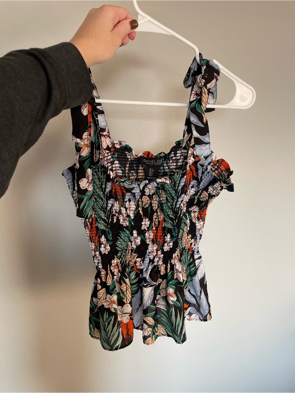 Rachel Zoe Black Floral Smocked Camisole with Tie Straps